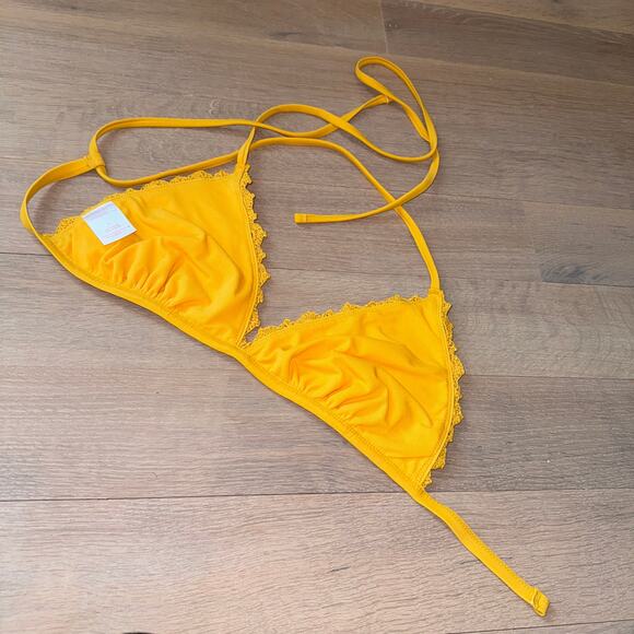 NEW NWOT “70’s Vintage Inspo” Crochet Triangle Bikini Top, GoldenYellow,Marigold - Picture 6 of 7